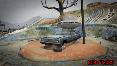 "Mod" particulier d'une carcasse automobile, dans un camp hippie, à "Sandy Shores".