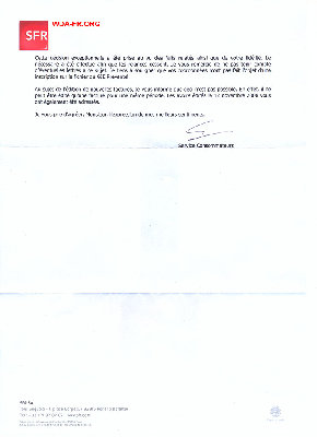 Lettre SFR datant du 31/12/2008 - 2/2