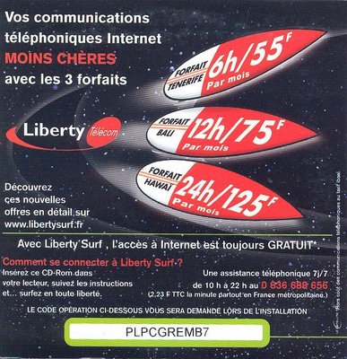 Kit de connexion Liberty Surf "Liberty Telecom" (3 forfaits) / (verso)