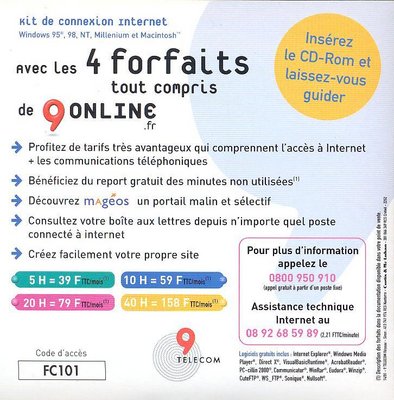 Kit de connexion 9Online. Offre 4 forfaits et découverte du portail Magéos - 2001/2002 (?) (verso)