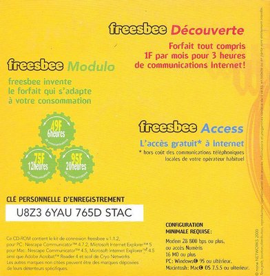 Kit de connexion Freesbee en partenariat avec l'enseigne Géant (2000) - verso