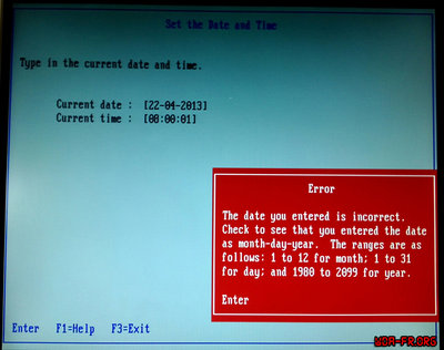 Réglage de la date et de l'heure via la Reference Disk Ver. 1.08.