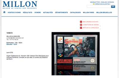 "Super Castlevania IV" (PAL) pour Super-Nintendo pour 120 à 160 Euros.