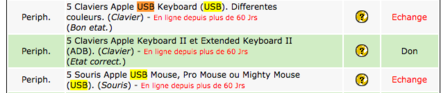 Clavier et souris Apple USB sur le Maillage WDA.