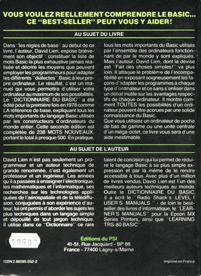 Le Dictionnaire du BASIC - 2ème Édition (verso)